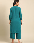Teal Straight Kurta Pant Set