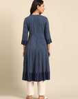 Indigo Printed Rayon Flared Kurta