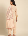 Beige Printed Straight Kurta Set