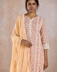 Peach Printed Kurta Set with Dupatta
