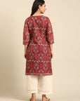 Peach Printed Kota Straight Kurta