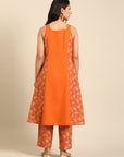 Orange Floral Kurta Pant Set