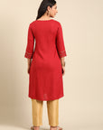 Red Viscose Rayon A-Line Kurta