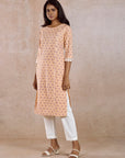 Peach Printed Straight Kurta