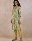 Green Yoke Embroidered Rayon Kurta