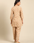 Beige Floral Kurta Pant Set