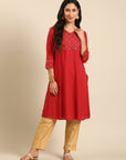 Red Viscose Rayon A-Line Kurta