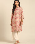 Pink Printed Muslin Straight Kurta
