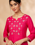 Floral Fuchsia Embellished A-Line Kurta