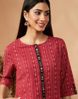 Printed Straight Red Kurta