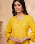 Mustard Floral Embellished A-Line Kurta