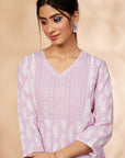 Lilac Print A-Line Kurta Set