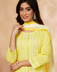 Yellow Embroidered Cotton Kurta Set