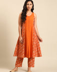 Orange Floral Kurta Pant Set
