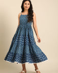 Indigo Printed Flared Cotton Dress