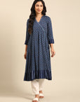 Indigo Printed Rayon Flared Kurta