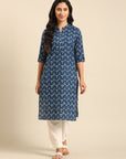Indigo Printed Cotton Straight Kurta