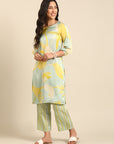 Mint Printed Straight Kurta Pant Set