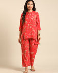 Red Printed Kurta Pant Set