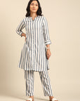 Black & White Striped Kurta Set