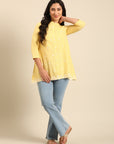 Yellow Embroidered Cotton A-Line Top