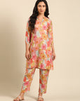 Multicolor Printed Muslin Kurta Pant Set