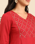 Red Viscose Rayon A-Line Kurta