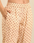 Beige Printed Straight Kurta Set