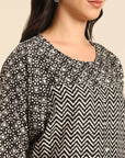 Black & White Printed Viscose Rayon A-Line Top