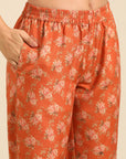 Orange Floral Kurta Pant Set