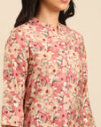 Pink Printed Muslin Straight Kurta