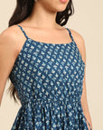Indigo Printed Flared Cotton Dress