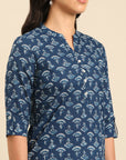 Indigo Printed Cotton Straight Kurta