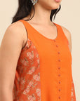 Orange Floral Kurta Pant Set