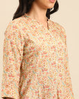 Beige Floral Kurta Pant Set