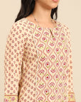 Beige Printed Straight Kurta Set