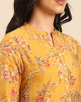 Mustard Printed Muslin Straight Kurta