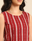 Red Printed Kurta Set with Jacket