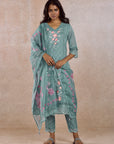 Aqua Embroidered Kurta Set