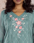 Aqua Embroidered Kurta Set