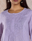 Lilac Cotton Embroidered Kurta