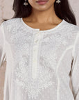 Off white Cotton Embroidered Kurta