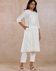 Off white Cotton Embroidered Kurta