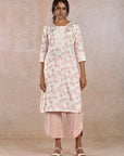 Off White Printed Straight Kurta