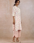 Off White Printed Straight Kurta