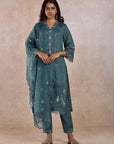 Embellished Teal Kurta Set