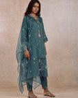 Embellished Teal Kurta Set