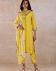 Yoke Embroidered Yellow Kurta Set