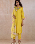 Yoke Embroidered Yellow Kurta Set