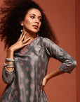 Grey Printed A-Line Kurta